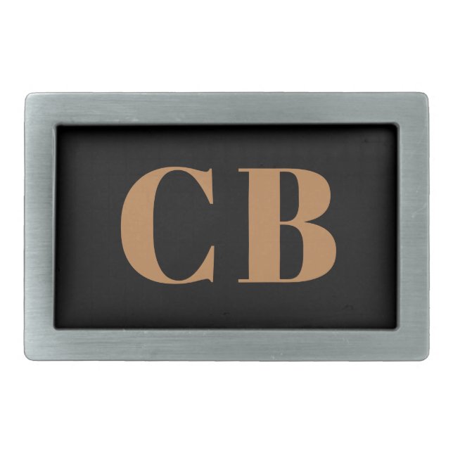 Black gold monogram initials elegant modern belt buckle (Front)