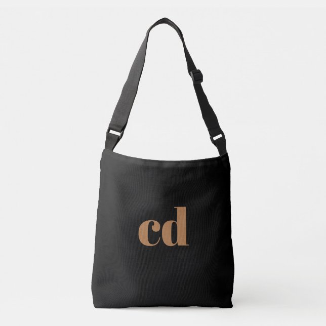 Black gold monogram initials elegant modern crossbody bag (Front)
