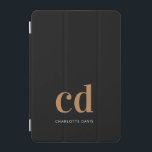 Black gold monogram initials elegant modern iPad mini cover<br><div class="desc">Black background,  golden and white text. Personalize and add your monogram initials and a name.  Golden and white letters.  For both him and her.</div>