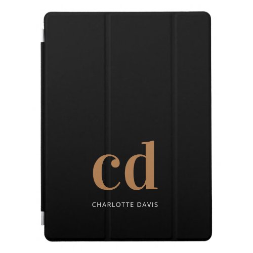 Black gold monogram initials elegant modern iPad pro cover