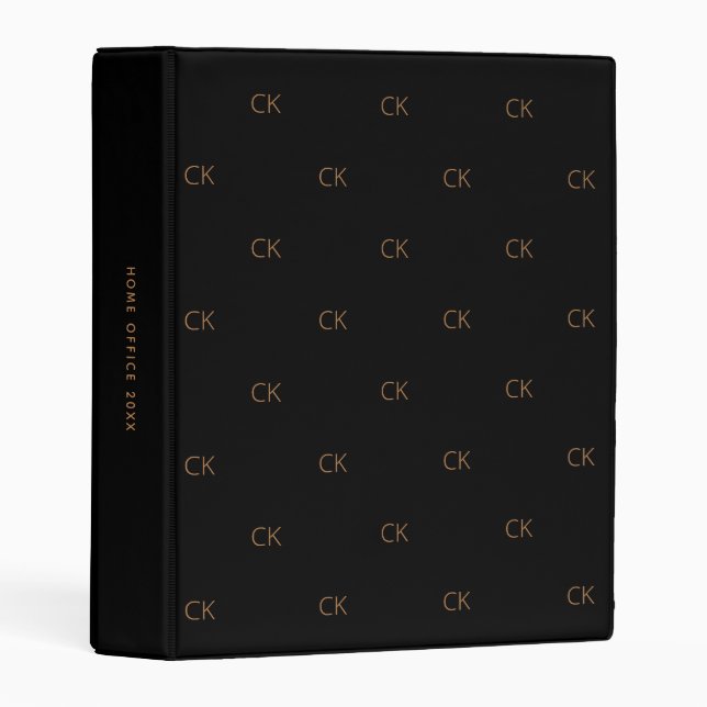 Black gold monogram initials elegant office school mini binder (Front/Spine)