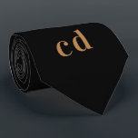 Black gold monogram initials minimalist neck tie<br><div class="desc">Classic black background,  golden text. Personalize and add your monogram initials</div>