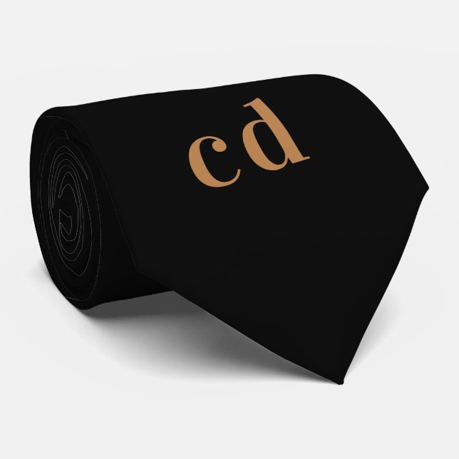 Black gold monogram initials minimalist neck tie (Rolled)
