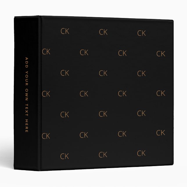 Black gold monogram initials minimalist office 3 ring binder (Front/Spine)