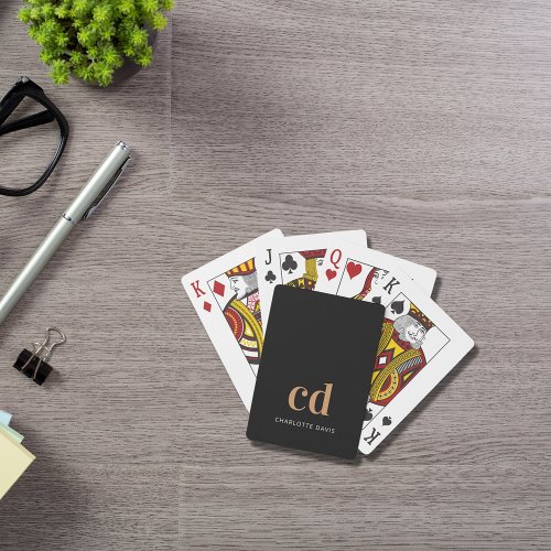 Black gold monogram initials modern custom playing cards