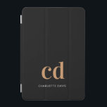 Black gold monogram initials modern elegant custom iPad mini cover<br><div class="desc">A classic chic black background. Personalize and add your monogram initials and your name. Golden and white letters. Modern,  trendy and simple.</div>