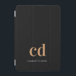 Black gold monogram initials modern elegant custom iPad mini cover<br><div class="desc">A classic chic black background. Personalize and add your monogram initials and your name. Golden and white letters. Modern,  trendy and simple.</div>