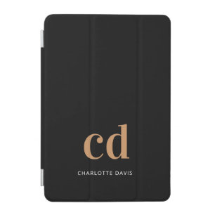 Black gold monogram initials modern elegant custom iPad mini cover
