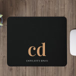 Black gold monogram initials modern elegant custom mouse pad<br><div class="desc">A classic chic black background. Personalize and add your monogram initials written with golden block letters and your name in white. Modern,  trendy and simple.</div>