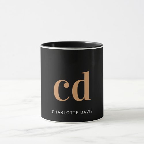 Black gold monogram initials modern elegant custom mug