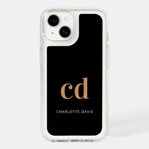 Black gold monogram initials modern elegant custom speck iPhone 14 case