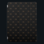 Black gold monogram initials modern minimalist iPad pro cover<br><div class="desc">Personalize and add your monogram letters,  initials,   The monogram initials as a pattern on the background.   A classic chic black background color.  Golden colored letters. For both him and her.</div>