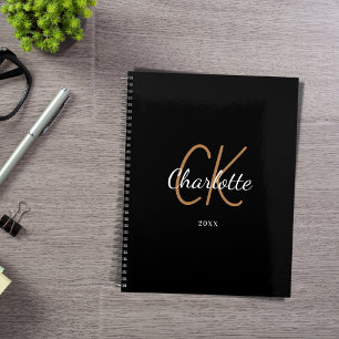 Black gold monogram initials name minimalist 2027 planner