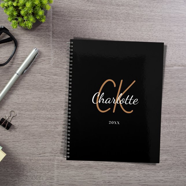 Black gold monogram initials name minimalist 2027 planner (Creator Uploaded)