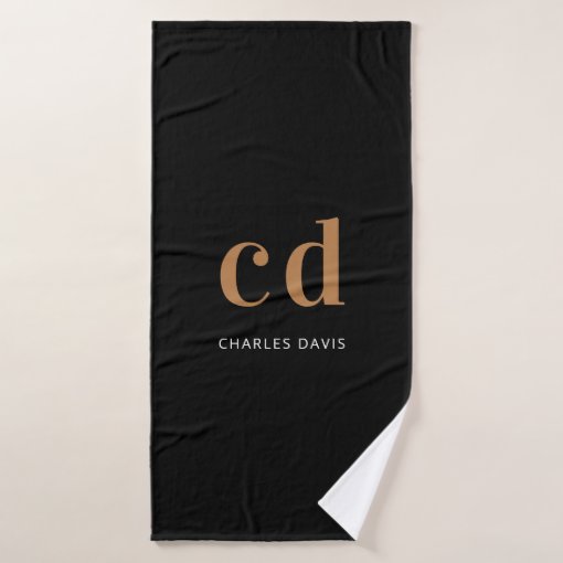 Black Gold Monogram Initials Name Minimalist Bath Towel Zazzle