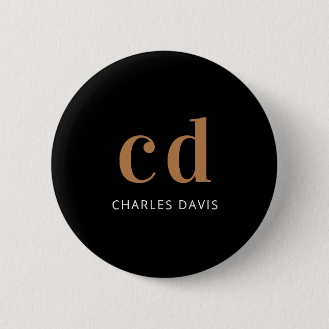 Black gold monogram initials name minimalist button (Front)