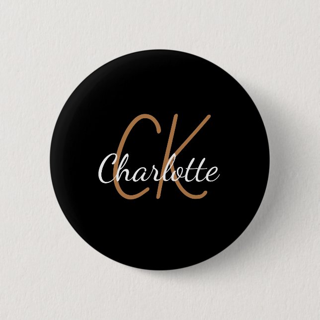 Black gold monogram initials name minimalist button (Front)