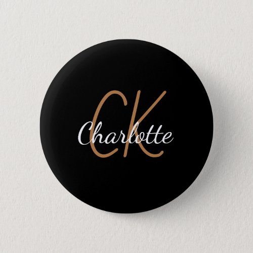 Black gold monogram initials name minimalist button