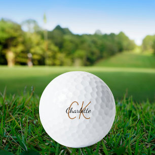 Black gold monogram initials name minimalist  golf balls