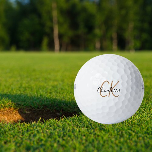 Black gold monogram initials name minimalist  golf balls