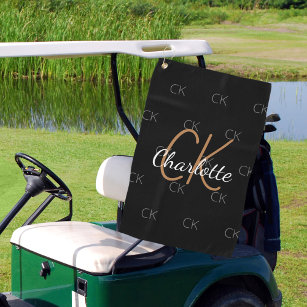 Black gold monogram initials name minimalist golf towel