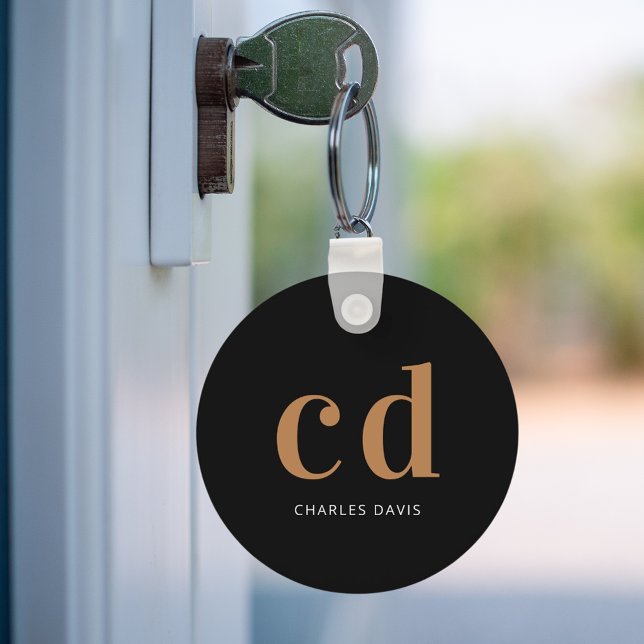 Black gold monogram initials name minimalist keychain (Creator Uploaded)