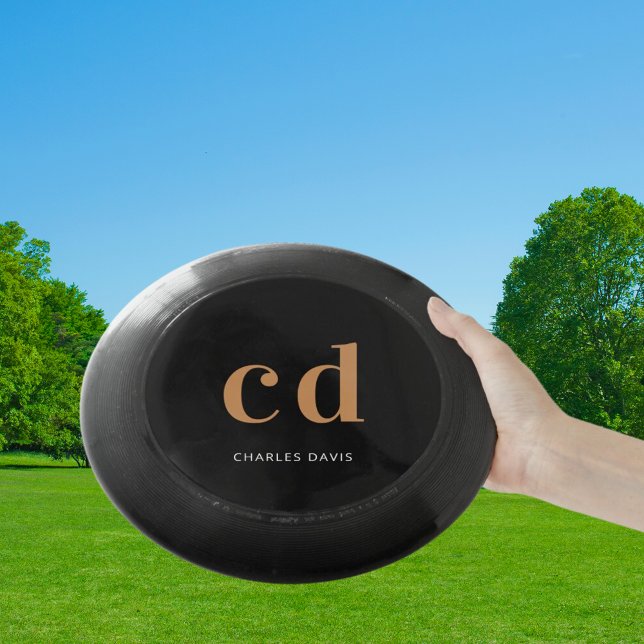 Black gold monogram initials name minimalist Wham-O frisbee (Creator Uploaded)