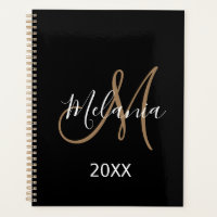 Black Gold Monogram initials name modern 2024 Planner