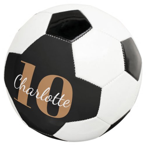 Black gold monogram initials name number soccer ball