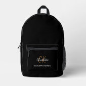 Black gold monogram initials name printed backpack (Front)