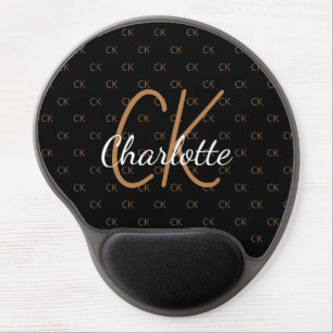 Black gold monogram initials name script elegant gel mouse pad