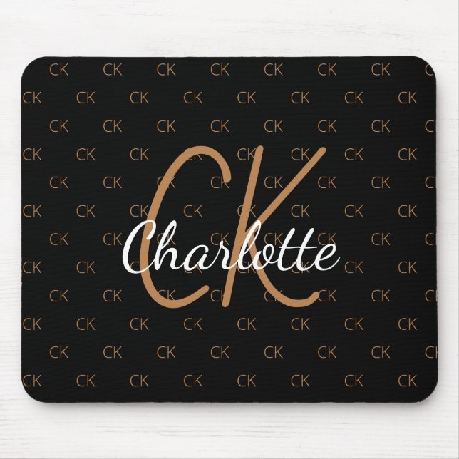 Black gold monogram initials name script elegant mouse pad (Front)