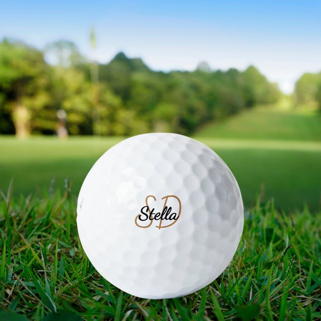 Black gold monogram initials name simple golf balls (Creator Uploaded)