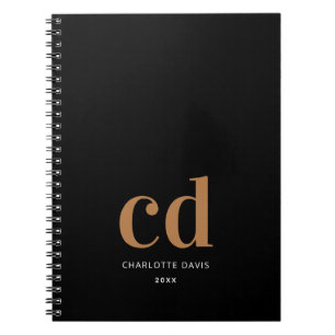 Black gold monogram initials notebook