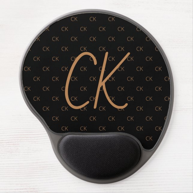 Black gold monogram initials script elegant gel mouse pad (Front)