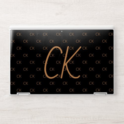 Black gold monogram initials script elegant  HP laptop skin