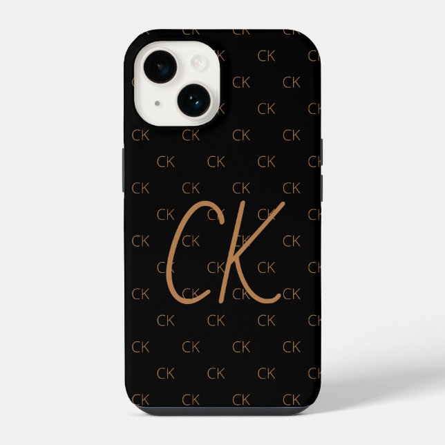 Black gold monogram initials script elegant iphone case (Back)