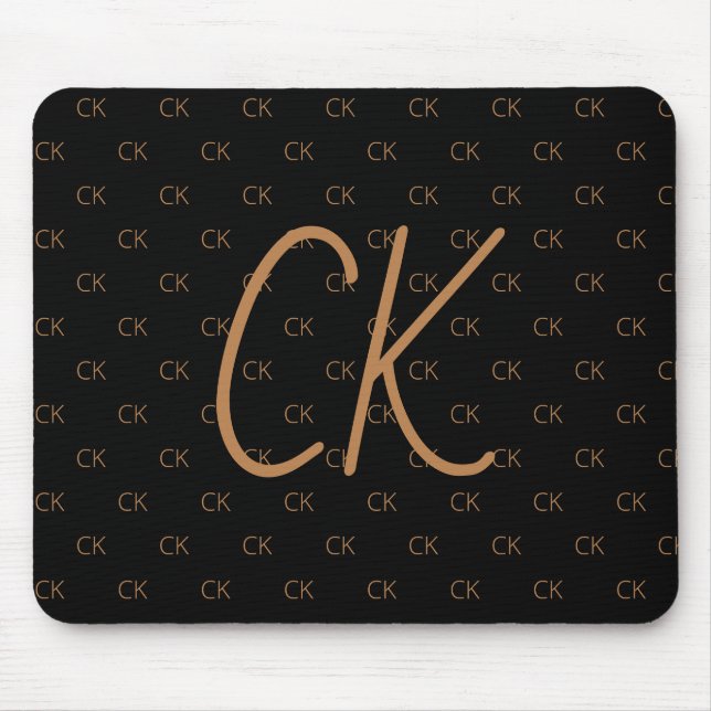 Black gold monogram initials script elegant mouse pad (Front)