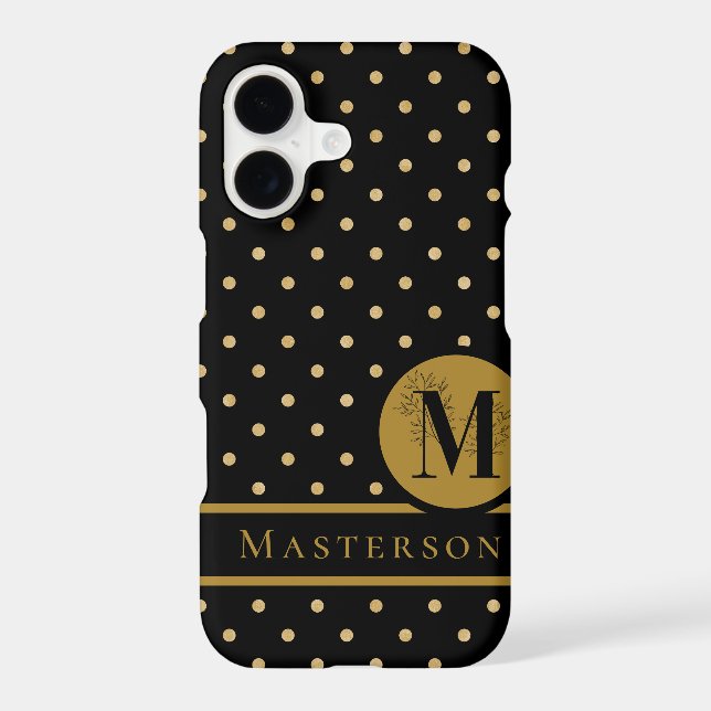 Black & Gold Monogram Letter "R" with Last Name Case-Mate iPhone Case (Back)