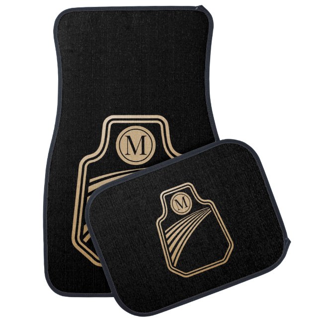 Black Gold Monogram Logo Car Floor Mat (Set)