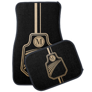 Black Gold Monogram Logo Stripe Car Floor Mat