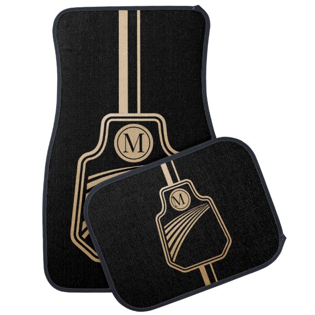 Black Gold Monogram Logo Stripe Car Floor Mat (Set)