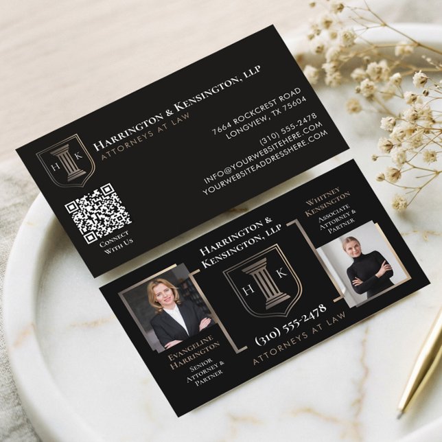 Black Gold Monogram Luxury Attorneys At Law Photo Business Card (Black Gold Monogram Luxury Attorneys At Law Photo Business Card)