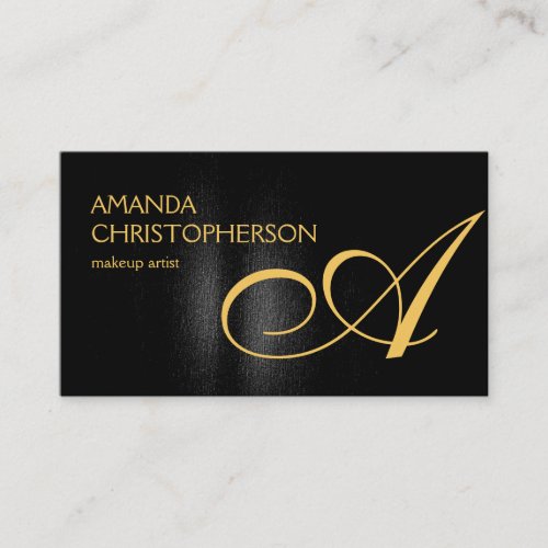 Black Gold Monogram Makeup Artist Business Card