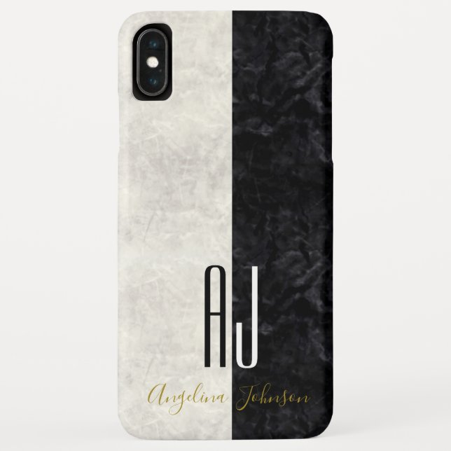 Black Gold Monogram Marble iPhone Case (Back)