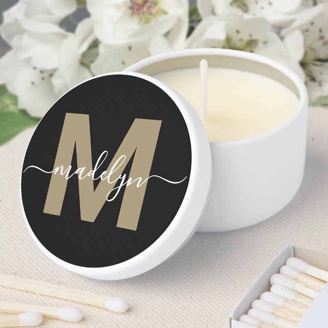 Black Gold Monogram Mini Candle Favors (Black Gold Modern Name Monogram Mini Candle Favors)