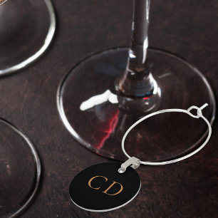 Black gold monogram minimalist wine charm