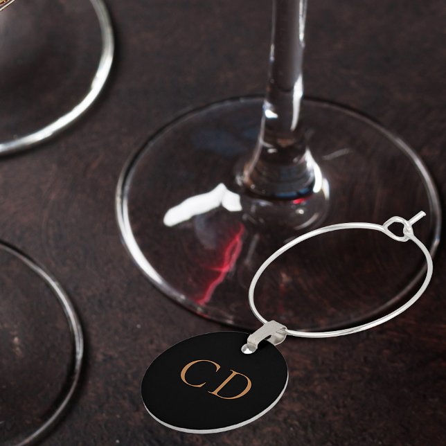 Black gold monogram minimalist wine charm (Creator Uploaded)