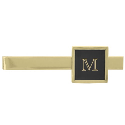 Black Gold Monogram Modern Gold Finish Tie Bar