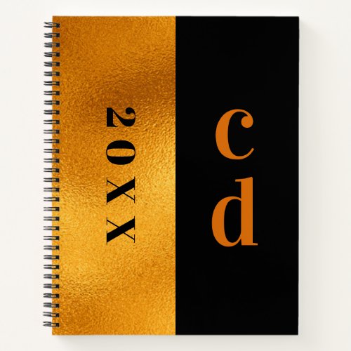 Black gold monogram modern minimalist notebook